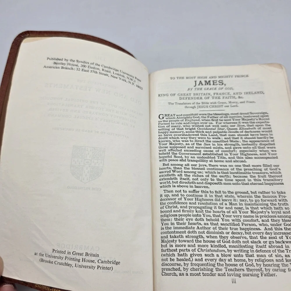 Rare Vtg Cambridge Cameo 16mo King James Holy Bible Red Letter Brown Leather